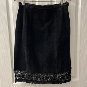 Carole Little Skirt 10 Suede Black Floral Crochet Vintage Spider Web Witchy Goth